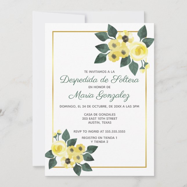 Avsked med Brudtärna Blommor Gul Bröllopsdusch Inbjudningar (Framsida)