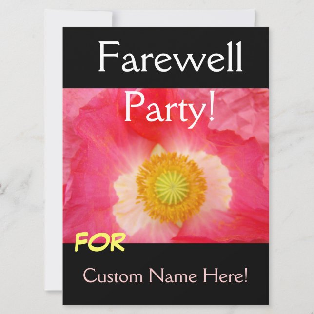 Avskedspartaj Invitations Kort Rosa Vallmo (Framsida)