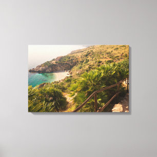 Avskild strand i den Lo zingaroen, Sicily Canvastryck