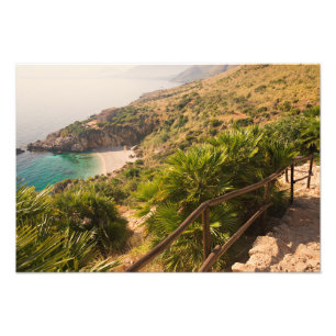 Avskild strand i den Lo zingaroen, Sicily Fototryck