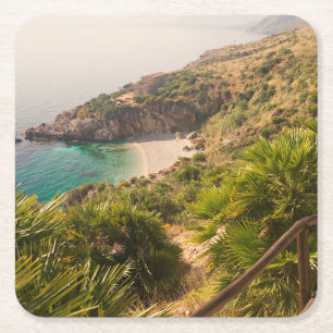 Avskild strand i den Lo zingaroen, Sicily Underlägg Papper Kvadrat