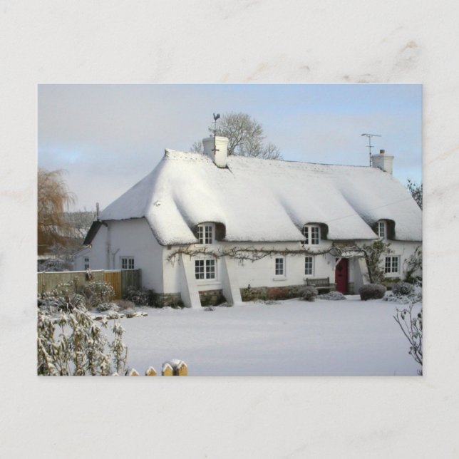 Avskjuten stuga i vykort i snö (Framsida)