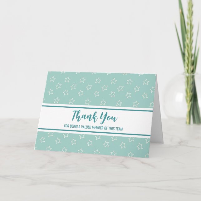 Avskrivningskort för medarbetare med blå stjärnor tack kort (Framsida)