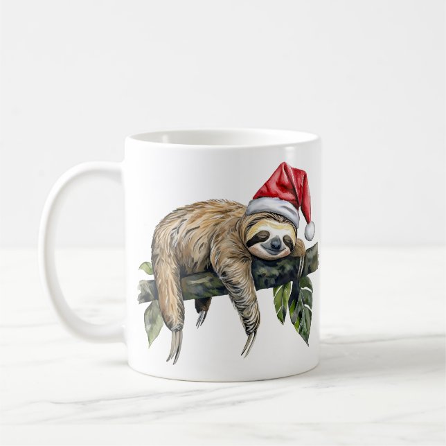 Avslappa Sloth med julhatt 1 Kaffemugg (Vänster)