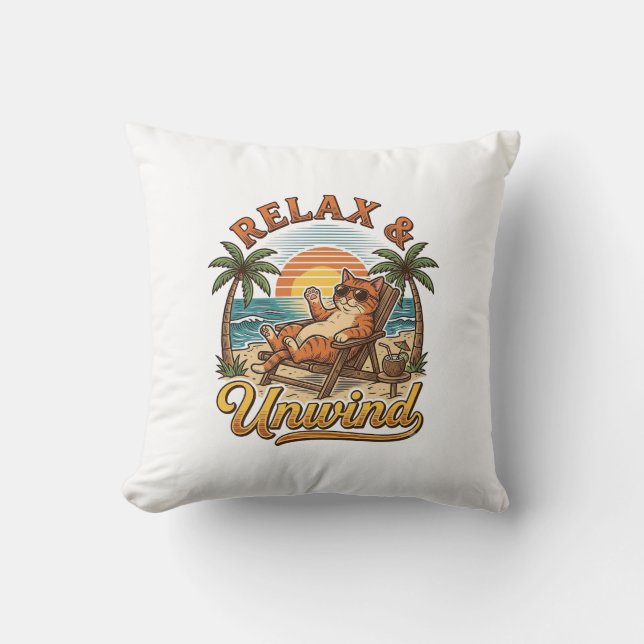 Avslappna & Lossa Strandkatt Vintage Gravyr Design Kudde (Framsida)