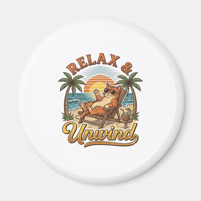 Avslappna & Lossa Strandkatt Vintage Gravyr Design Magnet (Framsidan)