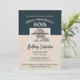 Avslappnad 60:e födelsedagsinbjudan med foto - blå inbjudningar