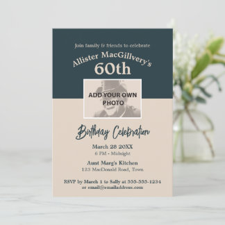 Avslappnad 60:e födelsedagsinbjudan med foto - blå inbjudningar