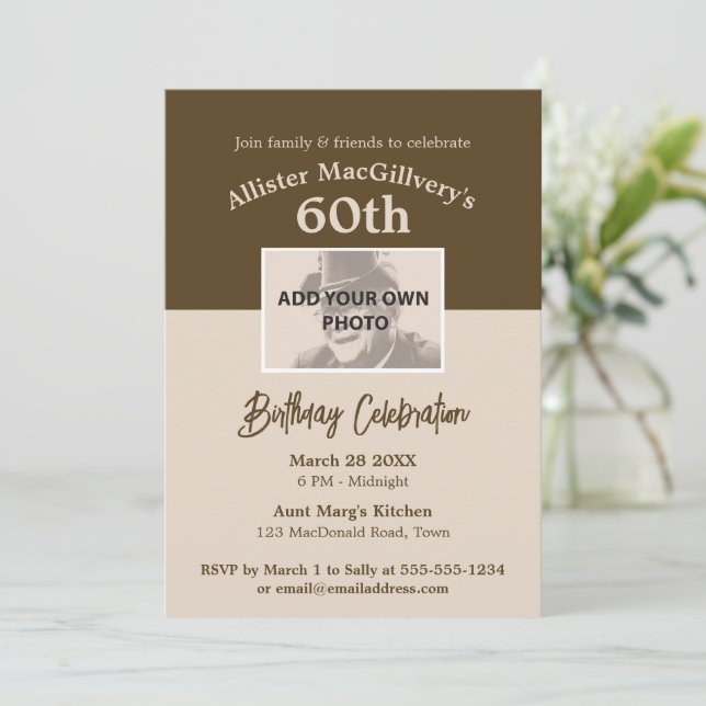 Avslappnad 60:e födelsedagsinbjudan med Photo - Br Inbjudningar (Stående Fram)