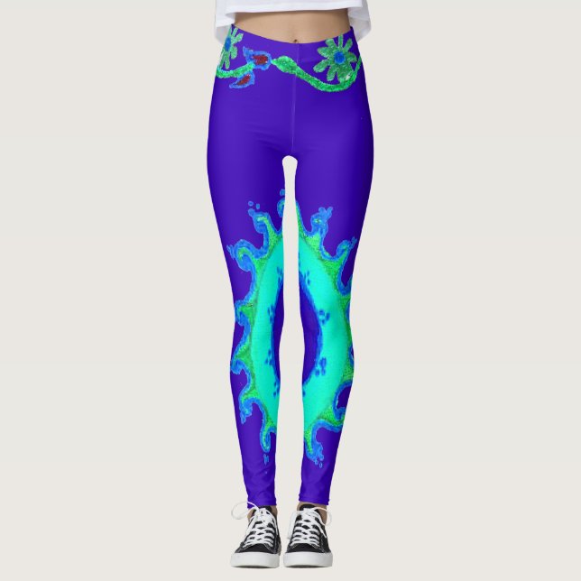 Avslappnad akvakturkos korallteal och cyandesign leggings (Framsida)