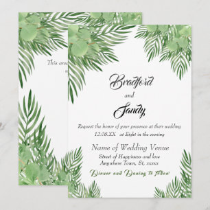 Avslappnad Beach Wedding Grönt Eucalyptus Handflat Inbjudningar