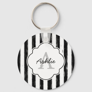 Avslappnad Black Paints Rand Monogram och Namn Nyckelring