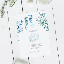 Avslappnad Blue Seahorse Watercolor Baby Shower In