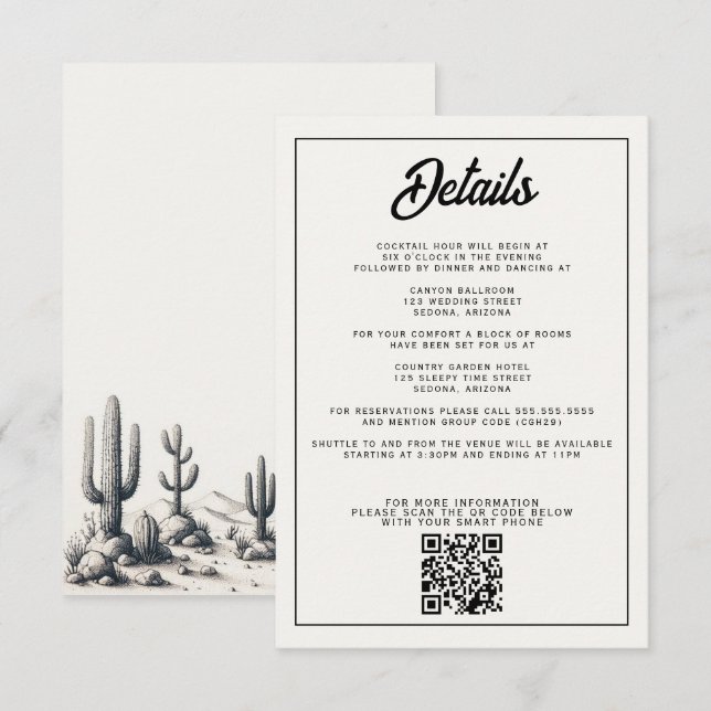 Avslappnad Cactus Bröllop Tilläggskort (Fram/baksida)