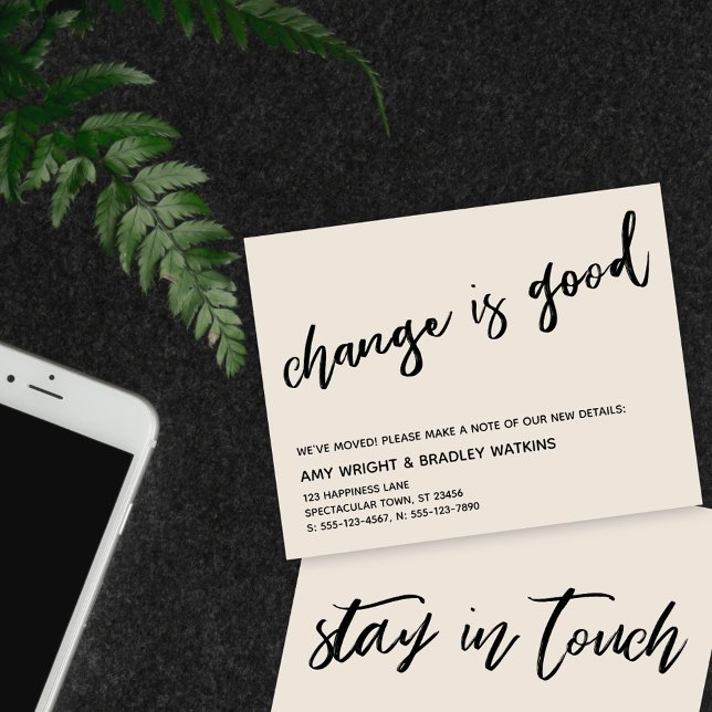 Avslappnad Change är Bra Cream Ny adress Card Anteckningskort (Skapare uppladdad)