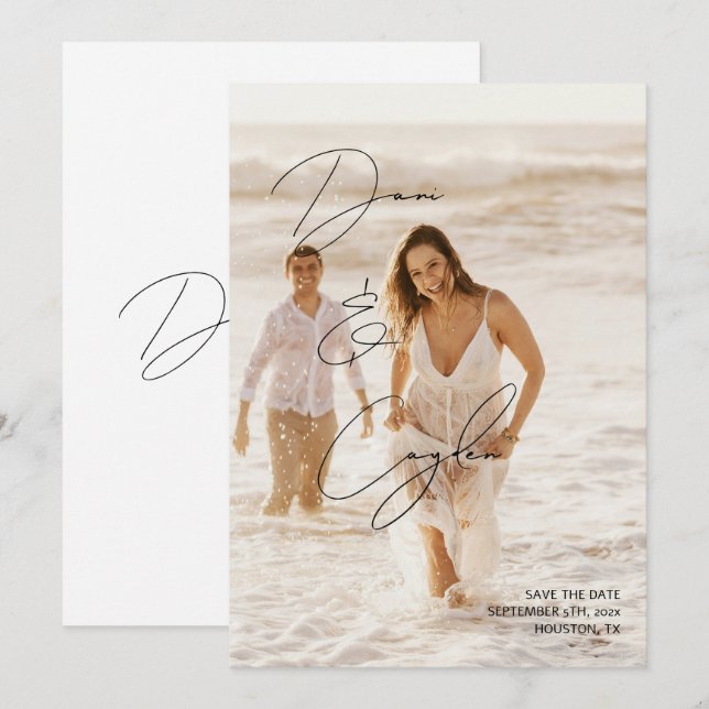 Avslappnad Chic Handskrift Stil Spara datumkortet Inbjudningar (Fram/baksida)