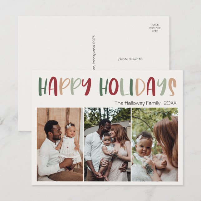 Avslappnad färgfullt Glad helg trefoto Vykort (Fram/baksida)