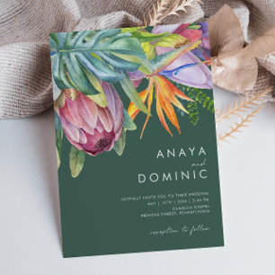 Avslappnad för färgstark tropisk Blommigt   GRÖNT  Inbjudningar