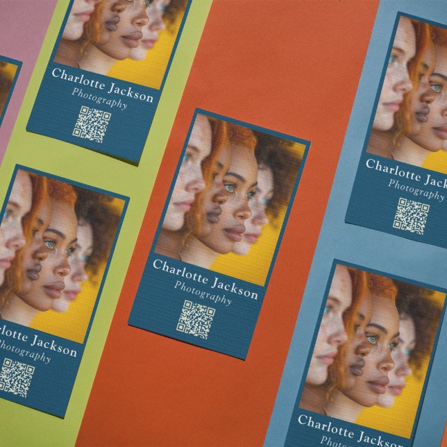 Avslappnad Fotografi Qr-kod, marin blå Visitkort (Skapare uppladdad)