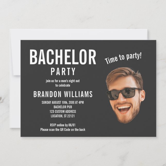 Avslappnad Funny Anpassningsbar Photo Bachelor Par Inbjudningar (Framsida)