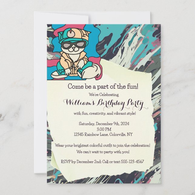 Avslappnad Gatukatt Retro | Rollig Inbjudningar (Framsida)