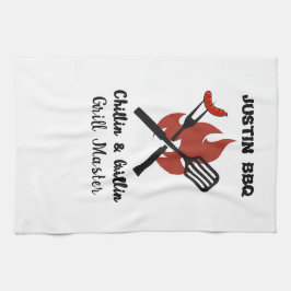 Avslappnad & Grillning personlig gåva till pappa . Kökshandduk