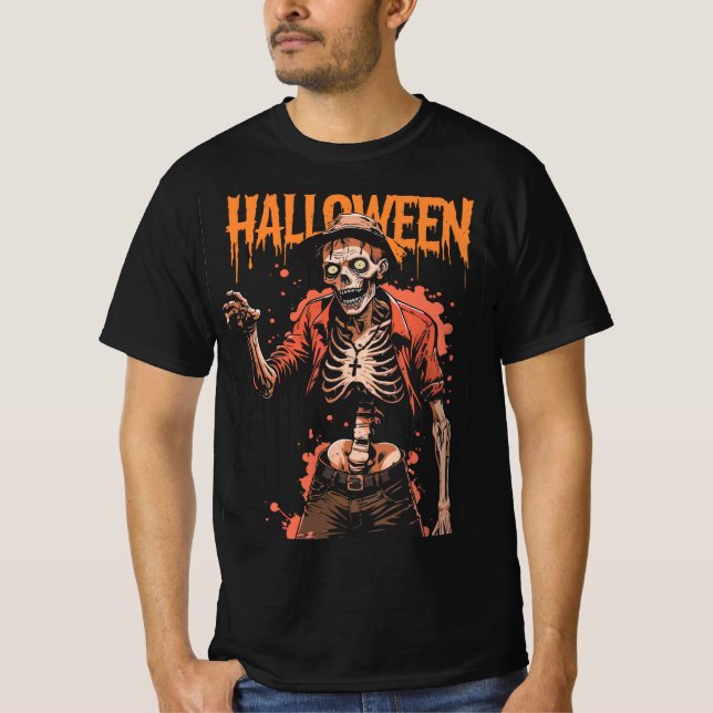 Avslappnad Halloween Skeleton Rosary Tee (Framsida)