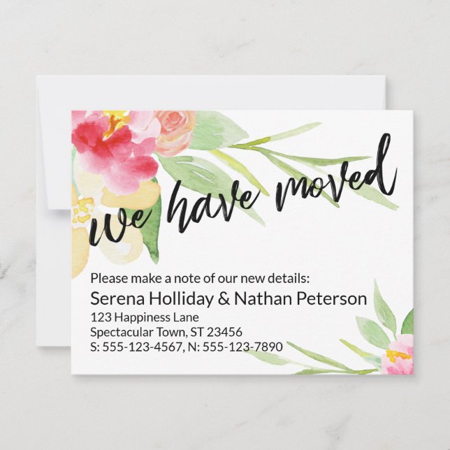 Avslappnad hand Vi har Flyttat vattenfärgsblommor  Anteckningskort (Framsida)