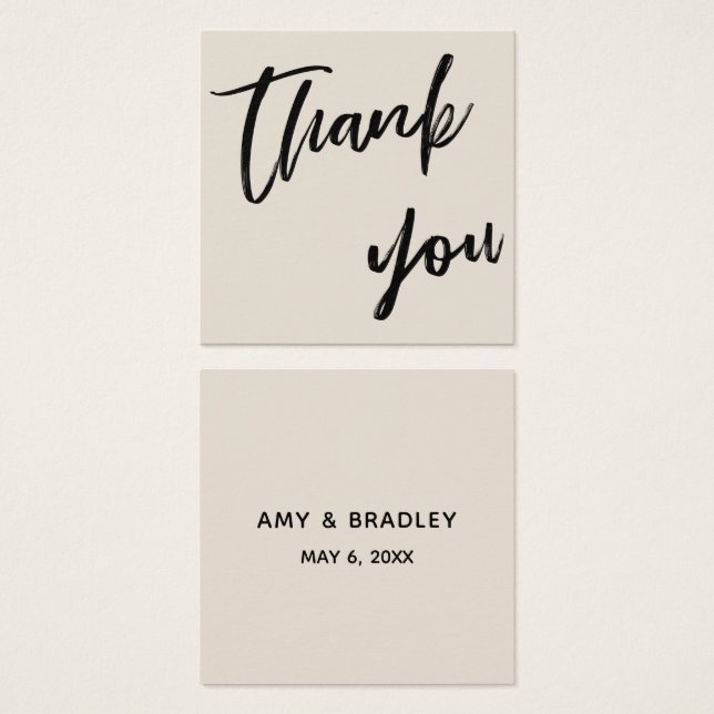 Avslappnad Handskrift Bröllop Tack Favor Cream Fyrkantigt Visitkort (Framsida & baksida)