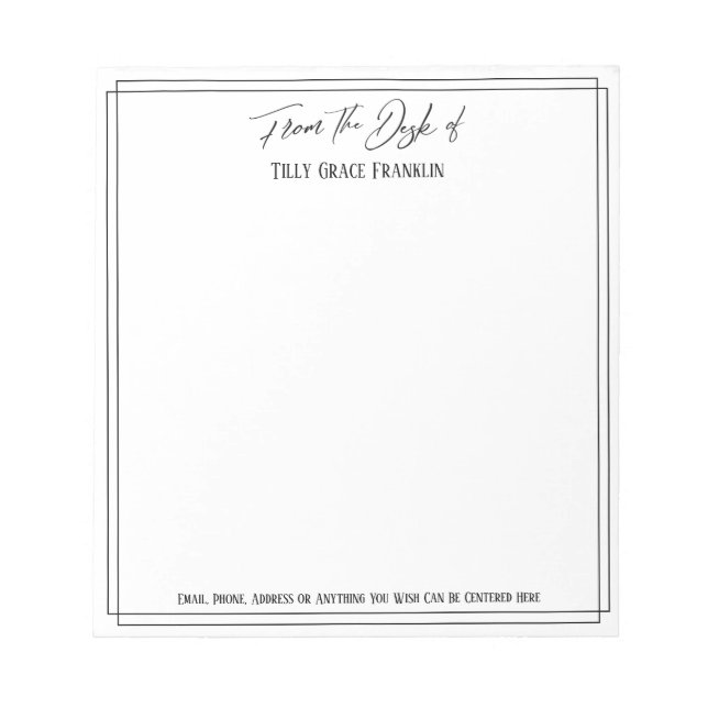 Avslappnad Handskrift från skrivbordet med enkel E Anteckningsblock (Framsida)