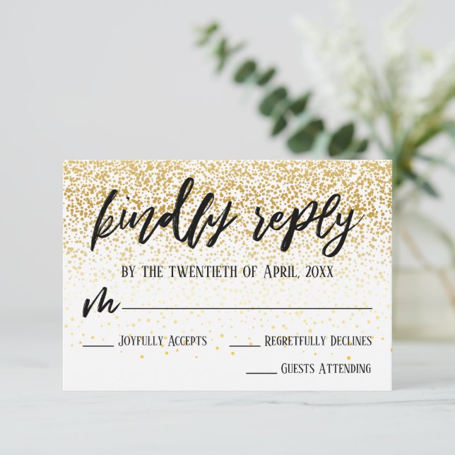 Avslappnad Handskrift med Faux Guld Confetti Bröll OSA Kort (Stående Fram)