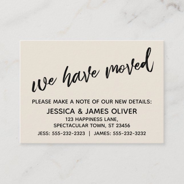 Avslappnad handskriftskort för enkel Vi har flytta Visitkort (Framsida)