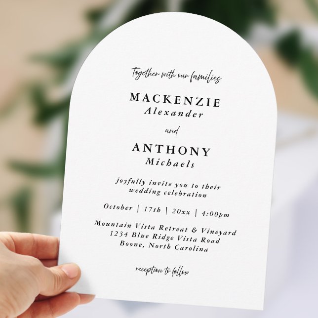 Avslappnad handskriven Bröllop Black & White Arch Inbjudningar (Casual Handwritten Wedding Black & White Arch Invitation)