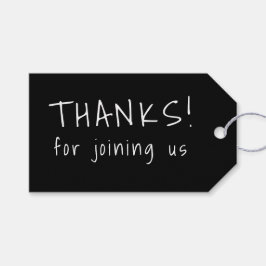 Avslappnad handskriven typografi vit och svart presentetikett