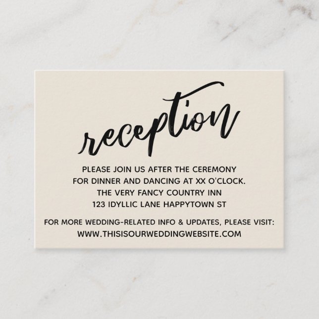 Avslappnad Handwrite Cream Wedding Reception Tilläggskort (Framsida)