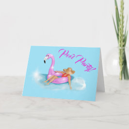 Avslappnad i poolen på en het rosa flamingoflotte  kort