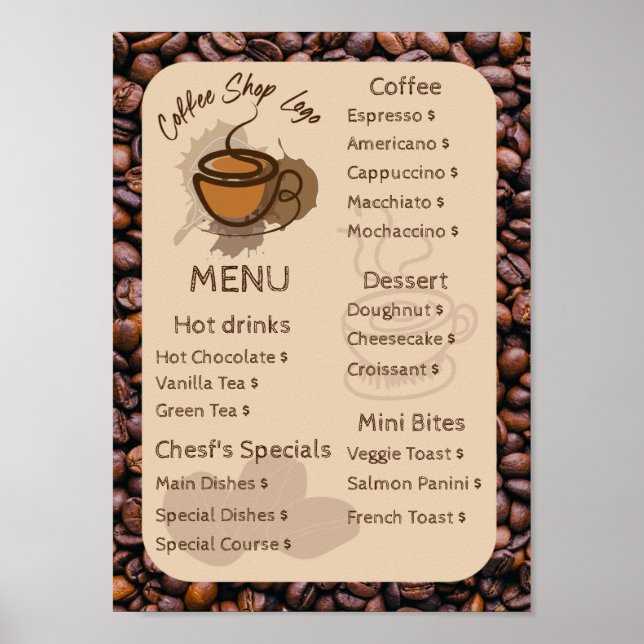 Avslappnad kaffebönor lägga till din meny-kaffebut poster (Framsidan)