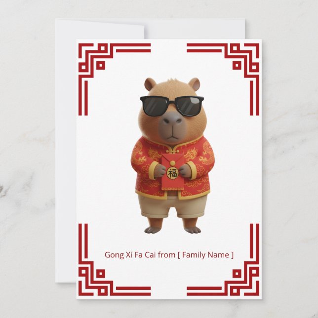 Avslappnad Kapybara Gong Xi Fa Cai-kort Kort (Framsida)