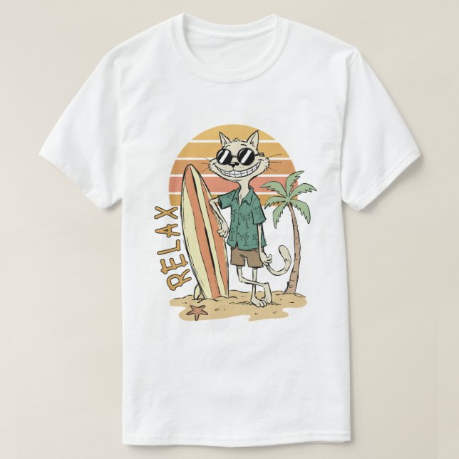 Avslappnad Katt Surfstämning  T Shirt (Design framsida)