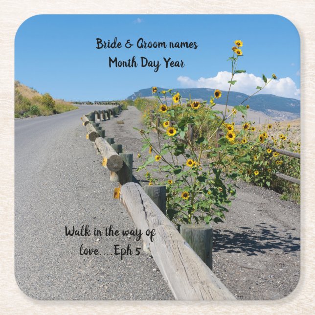 Avslappnad land väster, bergsblomma i bord underlägg papper kvadrat (Framsidan)