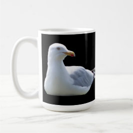 Avslappnad Måsfågel Vilande Ren Svart Bakgrund Kaffemugg