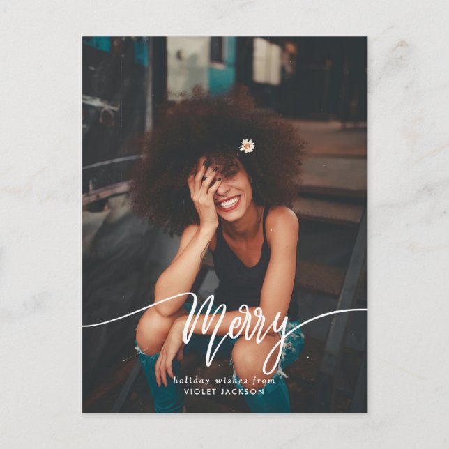Avslappnad merry Script Photo Helgdag Modern Vykort (Framsida)