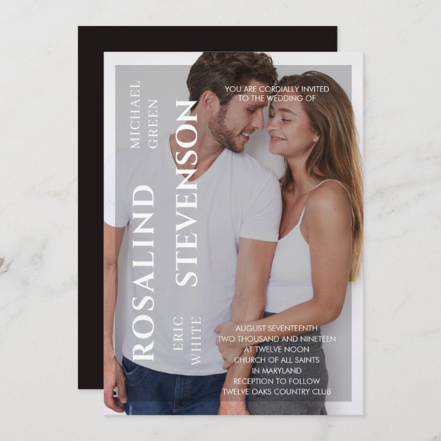 Avslappnad Minimalistic Black White Photo Bröllop Inbjudningar (Fram/baksida)