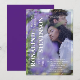 Avslappnad Minimalistiskt violett foto Bröllop Inbjudningar
