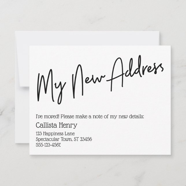 Avslappnad Mitt Nya adress svartvitt-meddelande Anteckningskort (Framsida)