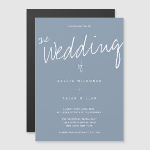 Avslappnad Modern Dusty Blue Typography Bröllop Magnetisk Inbjudningskort