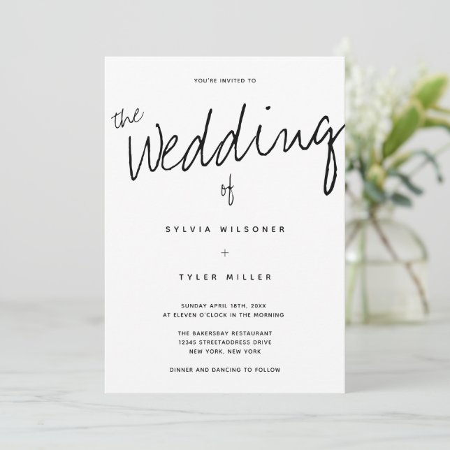 Avslappnad modern minimal typografi Bröllop Inbjudningar (Stående Fram)
