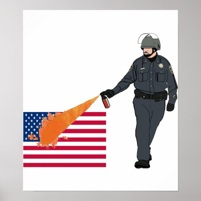 Avslappnad Pepper Spray Cop med Flagga i Färg Poster (Framsidan)