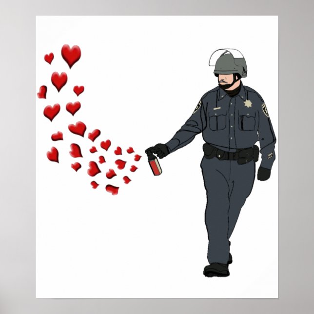 Avslappnad Pepper Spray Cop med Hearts i Färg Poster (Framsidan)