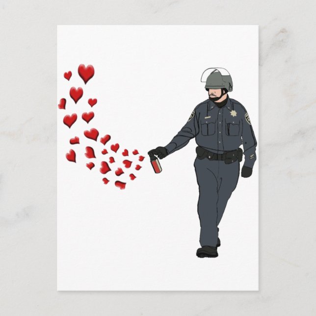 Avslappnad Pepper Spray Cop med Hearts i Färg Vykort (Framsida)